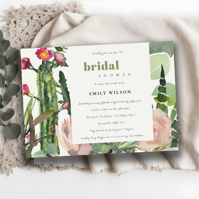 INVITATION BOHO PINK FÊTE DES MARIÉES FLORAL CACTI FOLIAGE (Créateur téléchargé)