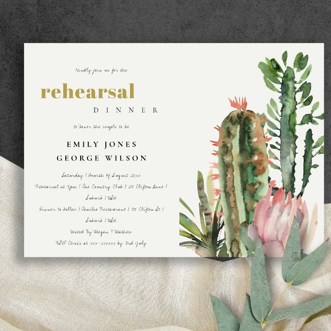 INVITATION BOHO PINK FLORAL CACTI FOLIAGE RÉPÉTITION DÎNER (Créateur téléchargé)