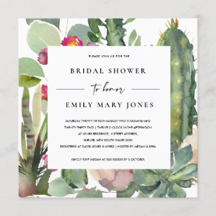 INVITATION BOHO PINK FLORAL DESERT CACTI FAUNA FÊTE DES MARIÉ