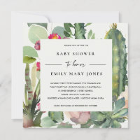 BOHO PINK FLORAL DESERT CACTI FOLIAGE BABY SHOWER