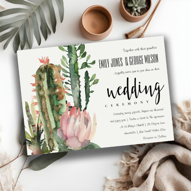 INVITATION BOHO PINK FLORAL DESERT CACTI FOLIAGE MARIAGE (Créateur téléchargé)