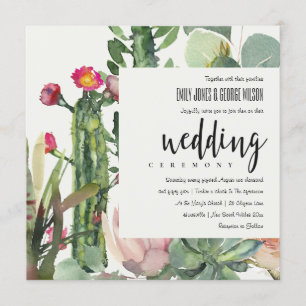 INVITATION BOHO PINK FLORAL DESERT CACTI FOLIAGE MARIAGE