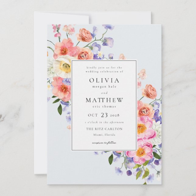 Invitation Boho Pink Floral Mariage (Devant)