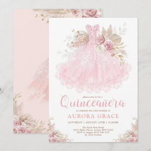 Invitation Boho Pink Gold Quinceañera Princesse Robe Annivers