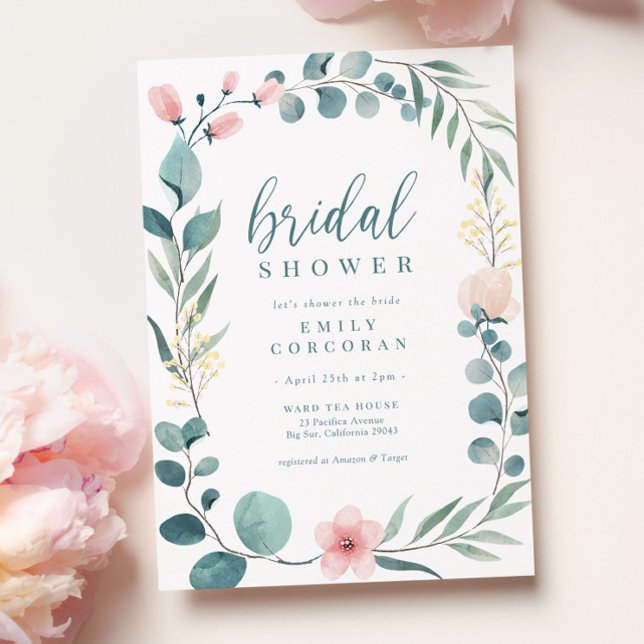 Invitation Boho Pink Green Jardin Floral Fête des mariées (Créateur téléchargé)