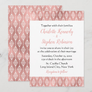 Invitation Boho Pink Mariage Rose Gold Tribal Diamants