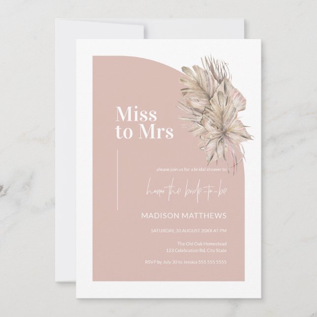 Invitation Boho Pink Minimal Arch Mlle à Mme Fête des mariées (Devant)