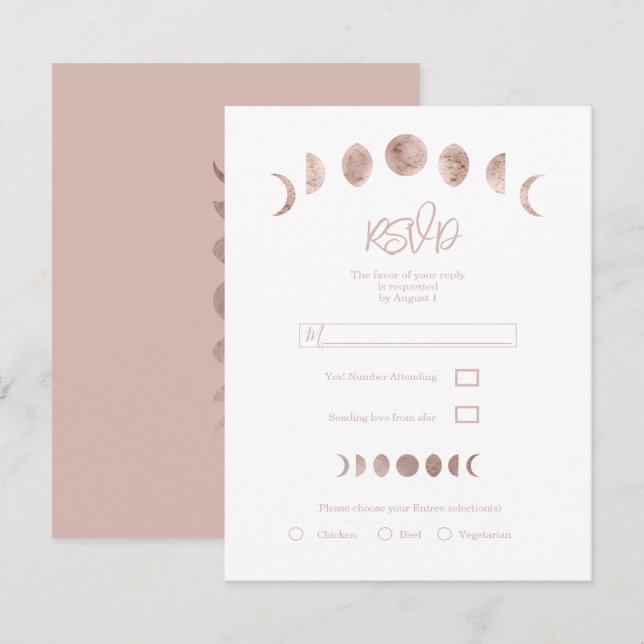 Invitation Boho Pink Moon Phases de mariage minimal moderne R (Devant / Derrière)