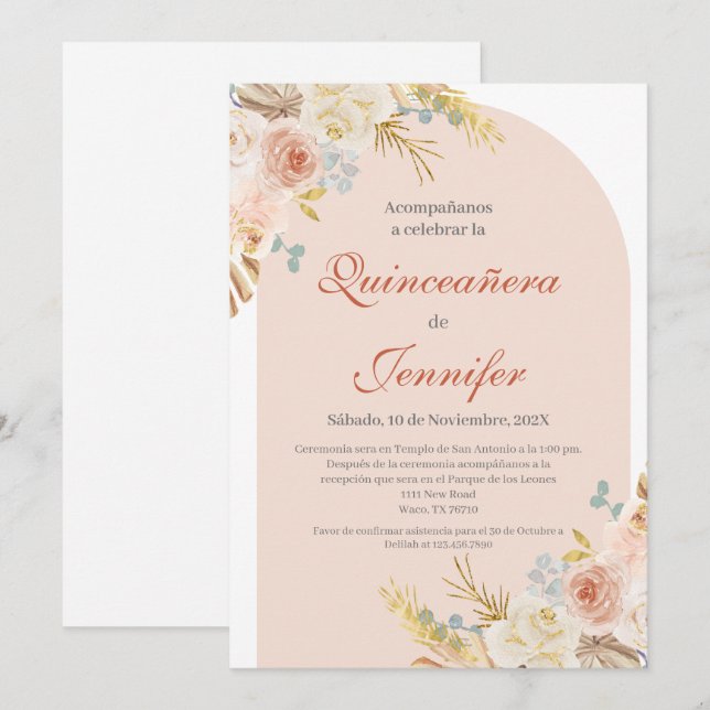 Invitation Boho Pink Quinceanera (Devant / Derrière)