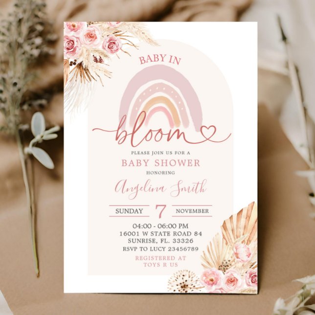 Invitation Boho Pink Rainbow Baby in Bloom Baby shower Invita (Créateur téléchargé)
