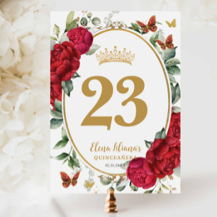 Invitation Boho Pivoines Rouges Floral Quinceanera Numéro de