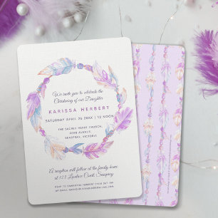 Invitation Boho plume aquarelle violet christ