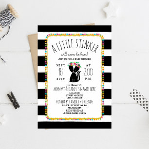 Invitation Boho Pom Poms Skunk Little Stinker Baby shower