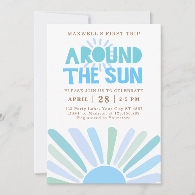 Invitation Boho Premier Voyage Autour Du Soleil 1Er Anniversa (Devant)