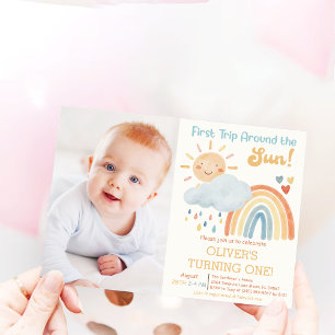 Invitation Boho Premier Voyage Autour Du Soleil 1Er Anniversa