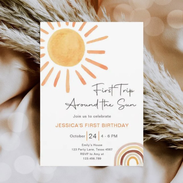 Invitation Boho Premier Voyage Autour Du Soleil 1Er Anniversa (Créateur téléchargé)