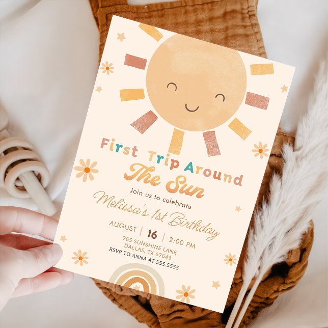 Invitation Boho Premier Voyage Autour Du Soleil 1Er Anniversa (Créateur téléchargé)