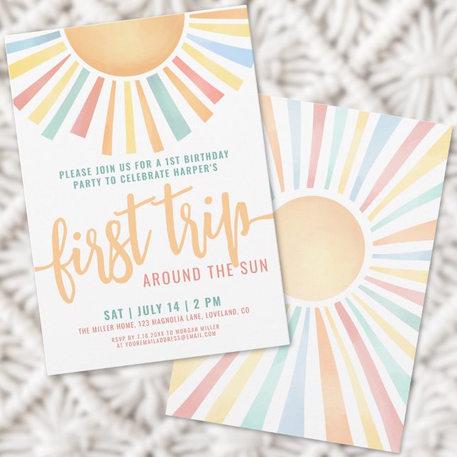 Invitation Boho Premier Voyage Autour Du Soleil 1Er Anniversa (First Trip Around The Sun 1st Birthday Invitation)