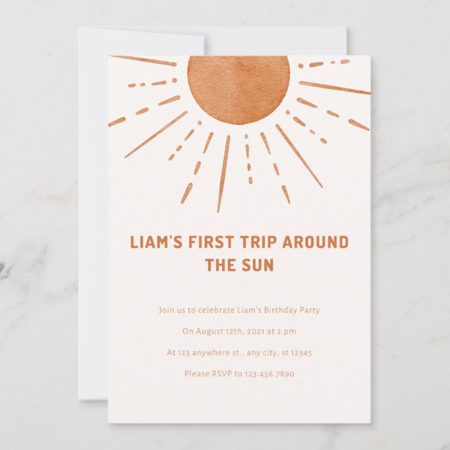 Invitation Boho Premier Voyage Autour Du Soleil 1Er Anniversa (Devant)