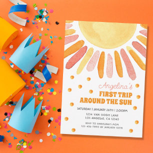 Invitation Boho Premier voyage autour du soleil Anniversaire