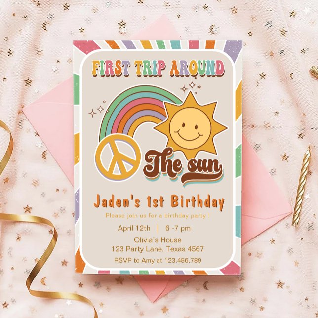 Invitation Boho premier voyage autour du soleil anniversaire  (Créateur téléchargé)