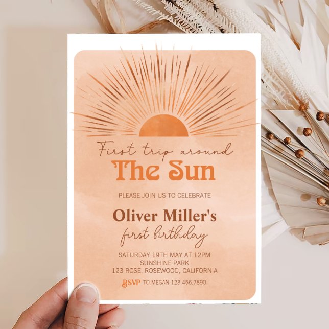 Invitation Boho Premier Voyage Autour Du Soleil Premier Anniv (Créateur téléchargé)