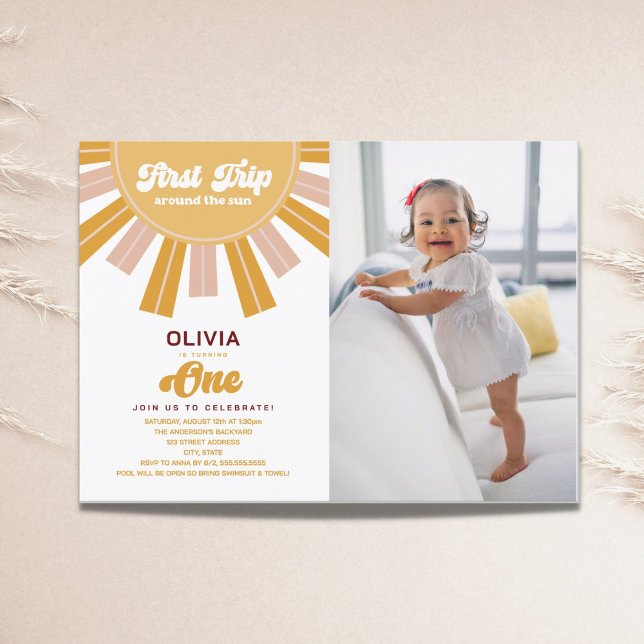 Invitation Boho Premier voyage autour du soleil Premier anniv (Créateur téléchargé)