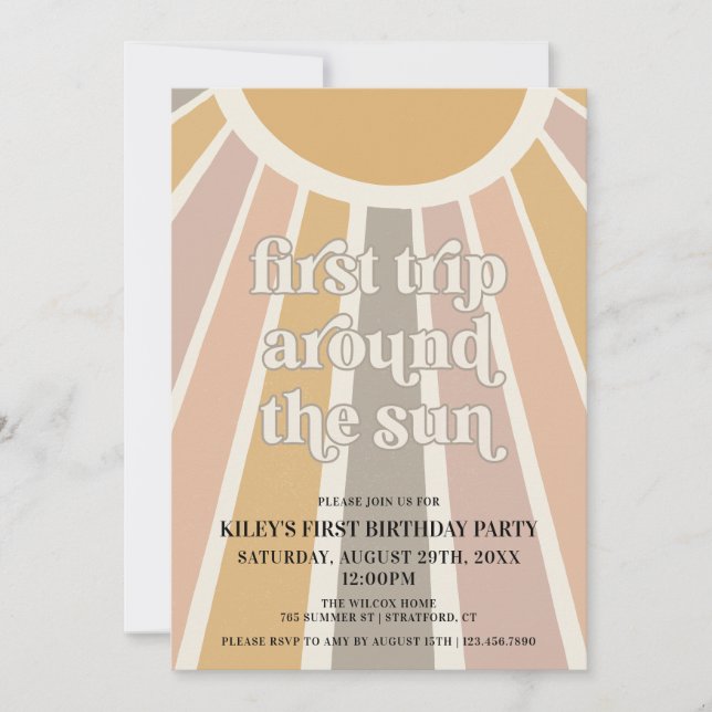 Invitation Boho Premier Voyage Autour Du Soleil Premier Anniv (Devant)