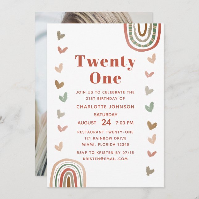 Invitation Boho Purple Arc-en-ciel moderne 21e fête d'anniver (Devant / Derrière)
