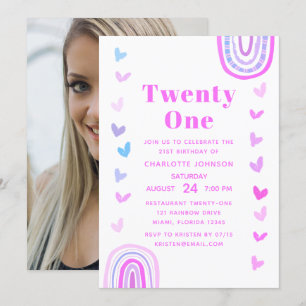 Invitation Boho Purple Arc-en-ciel moderne 21e fête d'anniver