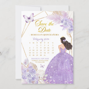 Invitation Boho Purple Butpe XV Enregistrer Le Calendrier Dat