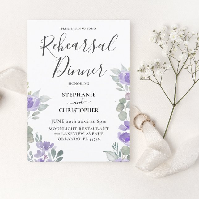 Invitation Boho Purple Floral Dîner De Répétition (Créateur téléchargé)