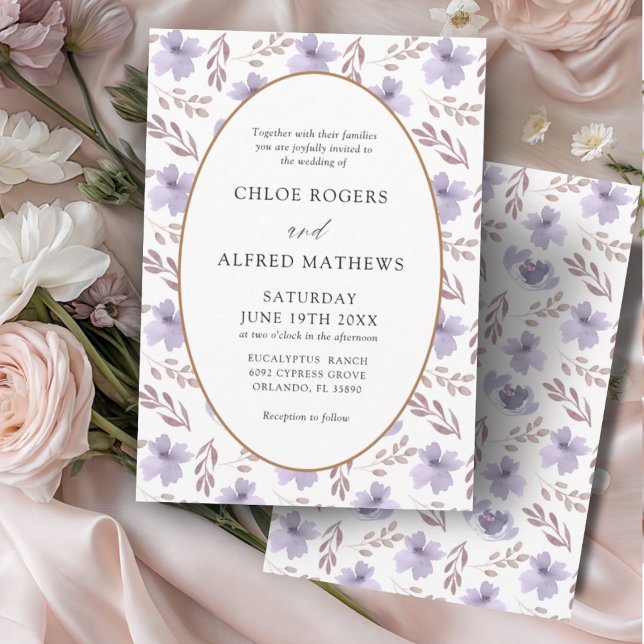 Invitation Boho Purple & Gold Floral Mariage (Créateur téléchargé)