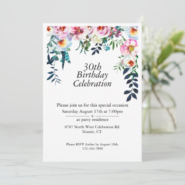 Invitation Boho Purple Peony Personnalisable 30e anniversaire (Debout devant)