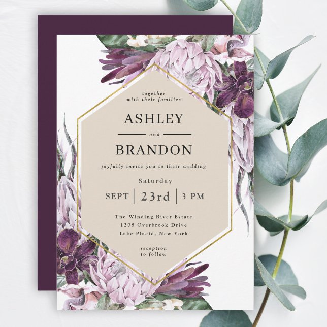 Invitation Boho Purple Plum Mariage botanique tropical (Créateur téléchargé)