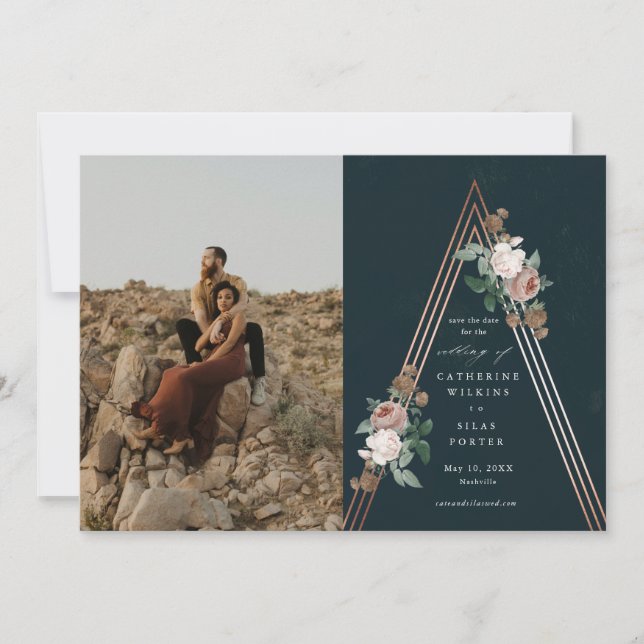 Invitation Boho pyramide florale photo mariage enregistrer la (Devant)