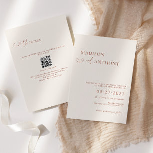 Invitation Boho QR Code minimaliste RSVP tout en un Mariage