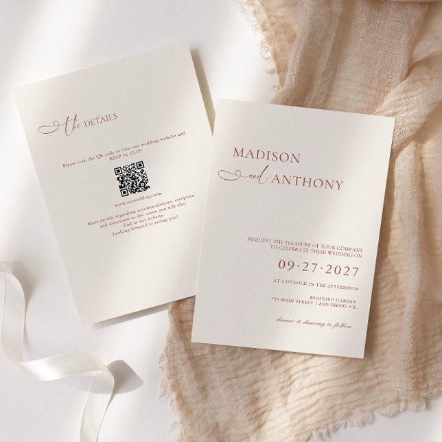 Invitation Boho QR Code minimaliste RSVP tout en un Mariage (Créateur téléchargé)