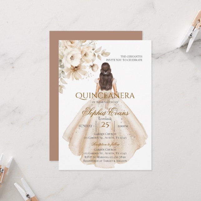 Invitation Boho Quinceanera (Devant/Arrière en situation)