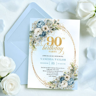 Invitation Boho raffiné Eucalyptus Bleu Poussiéreux 90e Anniv