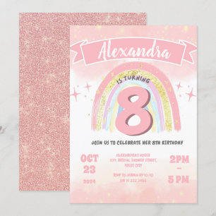 Invitation Boho Rainbow 8th Any Age Birthday Girl Parties sci