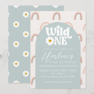 Invitation Boho Rainbow Daisy Wild One Girl'anniversaire prem