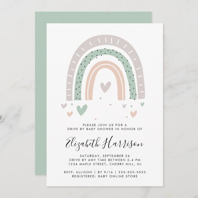 Invitation Boho Rainbow Drive Par Baby shower (Devant / Derrière)