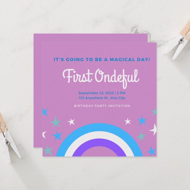Invitation Boho Rainbow Girl Lovely First Onederday (Devant/Arrière en situation)