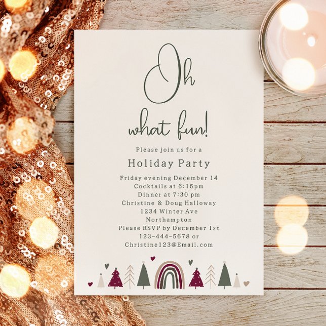 Invitation Boho Rainbow & Hearts Oh What Fun Holiday Party (Créateur téléchargé)