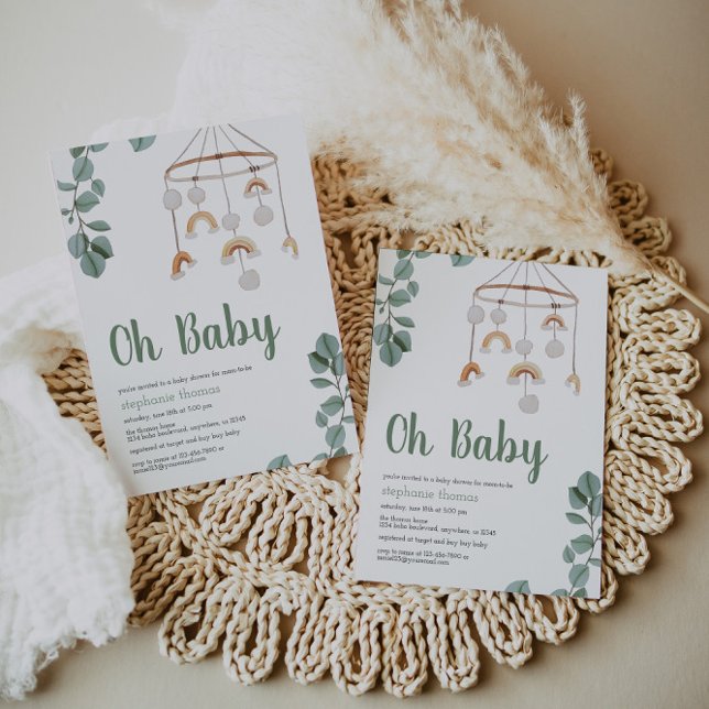Invitation Boho Rainbow Mobile Baby shower Green Invitatiy (Créateur téléchargé)