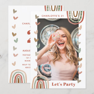 Invitation Boho Rainbow Modern 21e fête d'anniversaire