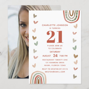 Invitation Boho Rainbow Modern 21e fête d'anniversaire