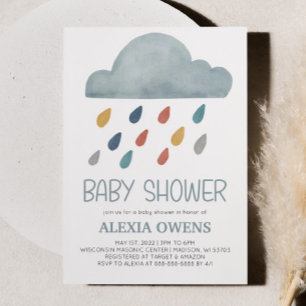 Invitation Boho Rainbow Pluie nuageuse Baby shower minimal