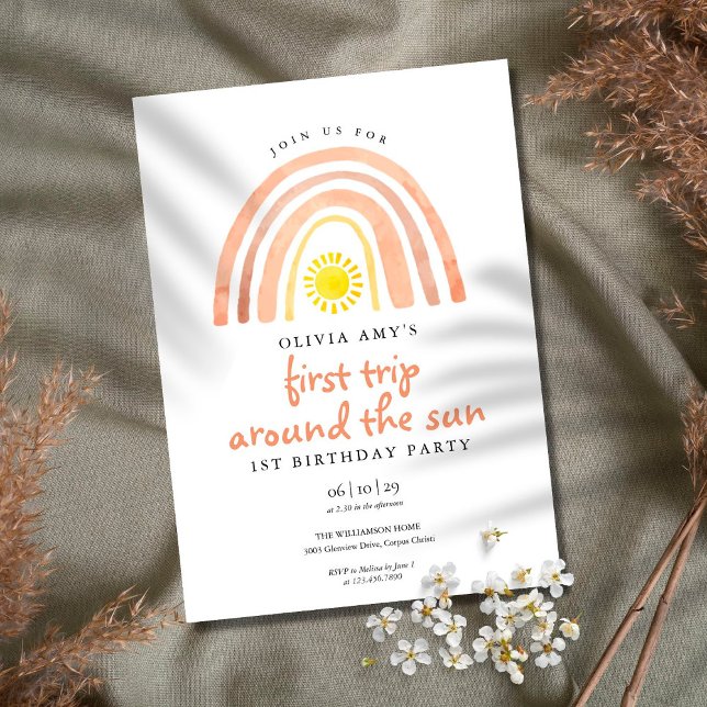 Invitation Boho Rainbow Premier Voyage Autour Du Soleil Premi (Créateur téléchargé)